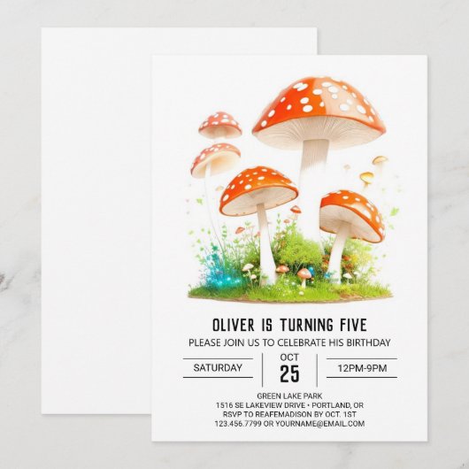 Invitation Cute Toadstool Royaume Anniversaire de enfant (Devant / Derrière)