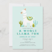 Invitation Cute Tout Llama Amusant Aqua Première fête d'anniv (Devant)