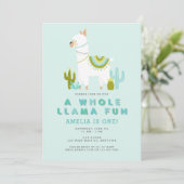 Invitation Cute Tout Llama Amusant Aqua Première fête d'anniv (Debout devant)