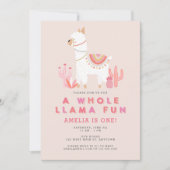 Invitation Cute Tout Llama Fun Rose Premier Anniversaire (Devant)