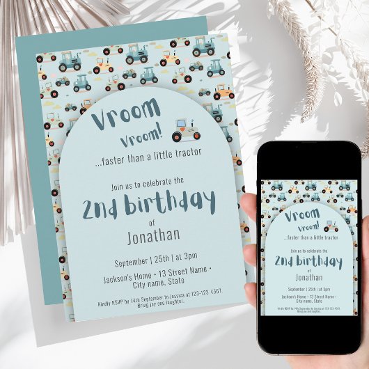 Invitation Cute Tractor ferme garçon 2e anniversaire Invitati