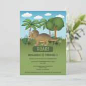 Invitation Cute Triceratops Dinosaur Anniversaire Tropical po (Debout devant)