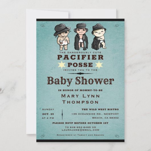 Invitation Cute Triplets Pacifier Posse Baby shower occidenta (Devant)