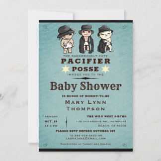 Invitation Cute Triplets Pacifier Posse Baby shower occidenta