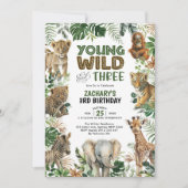 Invitation Cute Tropical Green Jungle Safari 3e anniversaire (Devant)
