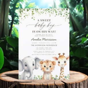 Invitation Cute Tropical Jungle Animaux Safari Baby shower