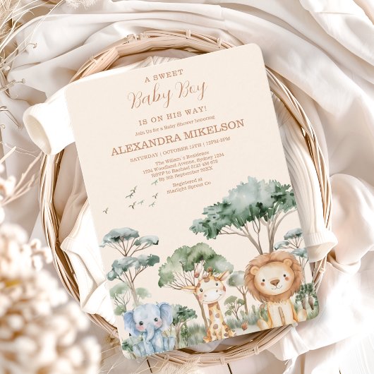 Invitation Cute Tropical Jungle Safari Animals Baby Shower