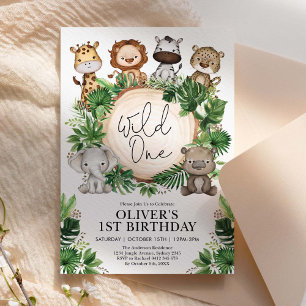 Invitation Cute Tropical Jungle Safari Wild One 1st Birthday