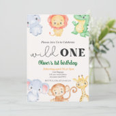 Invitation Cute Tropical Jungle Safari Wild One 1st Birthday (Debout devant)