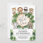 Invitation Cute Tropical Jungle Safari Wild One 1st Birthday (Devant)