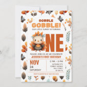 Invitation Cute Turkey Fall Foliage Thanksgiving 1st Birthday (Devant)