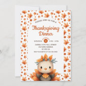 Invitation Cute Turkey with Fall Foliage Thanksgiving Dinner  (Devant)
