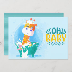 Invitation Cute Turquoise Baignoire Giraffe Baby shower Invit