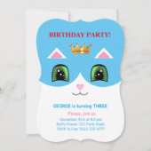 Invitation Cute Turquoise & Blanc Prince Tuxedo Chat Annivers (Devant)