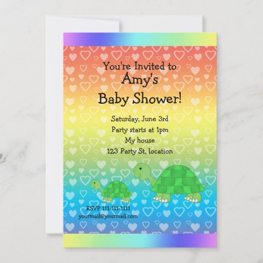 Invitation Cute turtle baby shower (Devant)