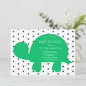 Invitation Cute Turtle Marine Baby shower À petits pois bleu (Debout devant)