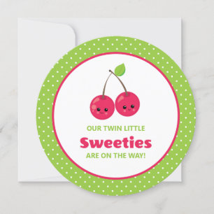 Invitation Cute Twin Little Sweeties Cerises Baby shower