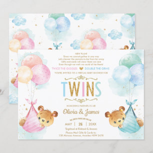 Invitation Cute Twin Teddy Bear Girl Baby shower garçon par c