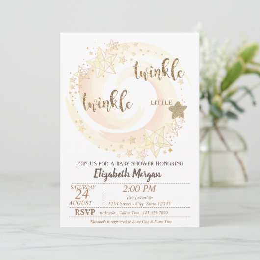 Invitation Cute Twinkle Little Star Parties scintillant Baby  (Debout devant)