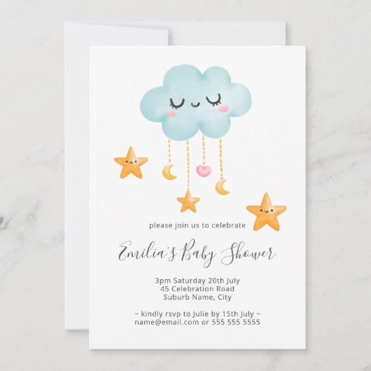 Invitation Cute Twinkle Twinkle Cloud Stars Baby shower (Devant)