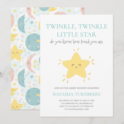 Invitation Cute Twinkle Twinkle Little Star Baby shower (Devant / Derrière)