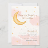 Invitation Cute Twinkle Twinkle Moon Stars Girl Baby Douche (Devant)