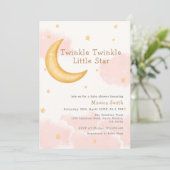 Invitation Cute Twinkle Twinkle Moon Stars Girl Baby Douche (Debout devant)