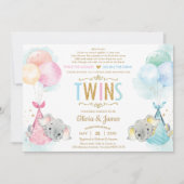 Invitation Cute Twins Boy Girl Elephant Baby shower par mail (Devant)