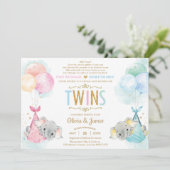 Invitation Cute Twins Boy Girl Elephant Baby shower par mail (Debout devant)
