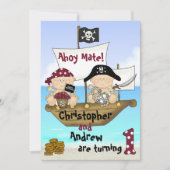 Invitation Cute Twins Little Buccaneer ~ Pirate 1er Anniversa (Devant)