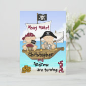 Invitation Cute Twins Little Buccaneer ~ Pirate 1er Anniversa (Debout devant)