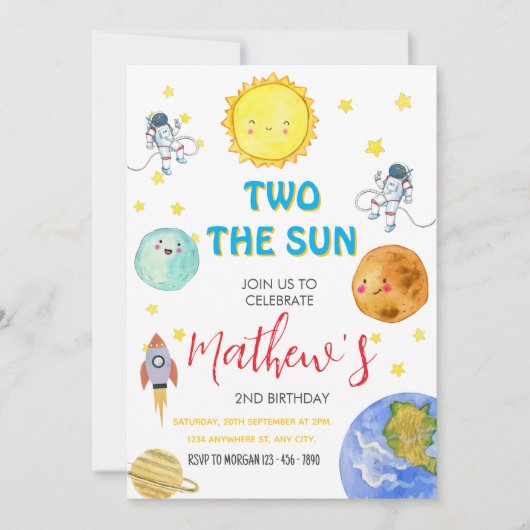 Invitation Cute Two Le Soleil 2ème Anniversaire (Devant)