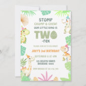 Invitation Cute Two Rex Dinosaur 2e fête d'anniversaire pour  (Devant)