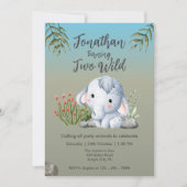 Invitation Cute Two Wild Safari Elephant Kids 2nd Birthday (Devant)