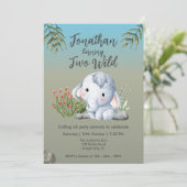 Invitation Cute Two Wild Safari Elephant Kids 2nd Birthday (Debout devant)