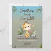 Invitation Cute Two Wild Safari Giraf Kids 2nd Birthday  (Devant)