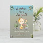Invitation Cute Two Wild Safari Giraf Kids 2nd Birthday  (Debout devant)