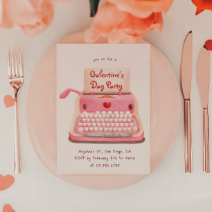 Invitation Cute Typewriter Hearts Fête de la Saint-Galentin
