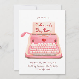 Invitation Cute Typewriter Hearts Fête de la Saint-Galentin