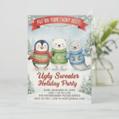 Invitation Cute Ugly Sweater Holiday Party Penguin Polar Bear (Debout devant)