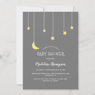 Invitation Cute Under the Moon Star Baby shower gris neutre