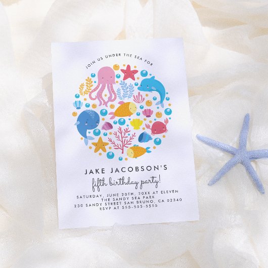 Invitation Cute Under the Sea Créatures Anniversaire