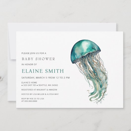 Invitation cute Under the sea jellyfish baby shower (Devant)