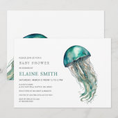 Invitation cute Under the sea jellyfish baby shower (Devant / Derrière)