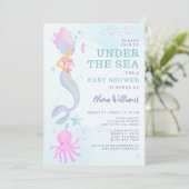 Invitation Cute Under the Sea Mermaid Baby shower (Debout devant)