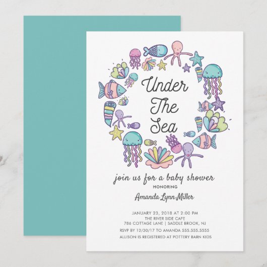 Invitation Cute Under the Sea Ocean Baby Shower (Devant / Derrière)