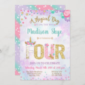 Invitation Cute Unicorn Anniversaire Quatrième Partie Invitat (Devant / Derrière)