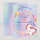Invitation Cute Unicorn Arc-en-ciel Anniversaire (Devant / Derrière)