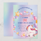 Invitation Cute Unicorn Arc-en-ciel Anniversaire (Devant / Derrière)