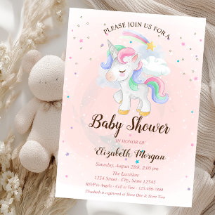 Invitation Cute Unicorn, Arc en ciel, Étoiles Baby shower Inv